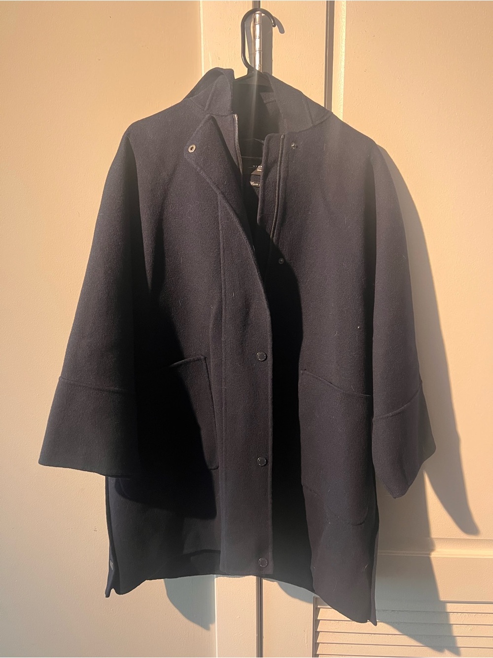 Weekend Max Mara Navy Wool Hooded Cape Coat